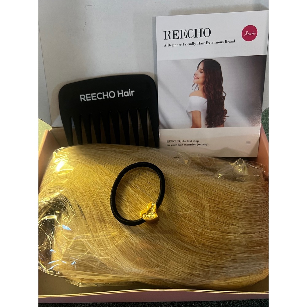 REECHO Blonde Clip in Hair Extensions Long Straight‎ Hairpiece Women